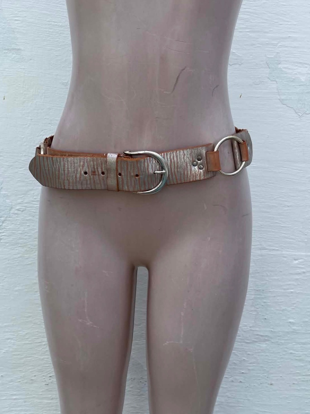 Cache Metallic Braided Leather Belt in Taupe and Silver